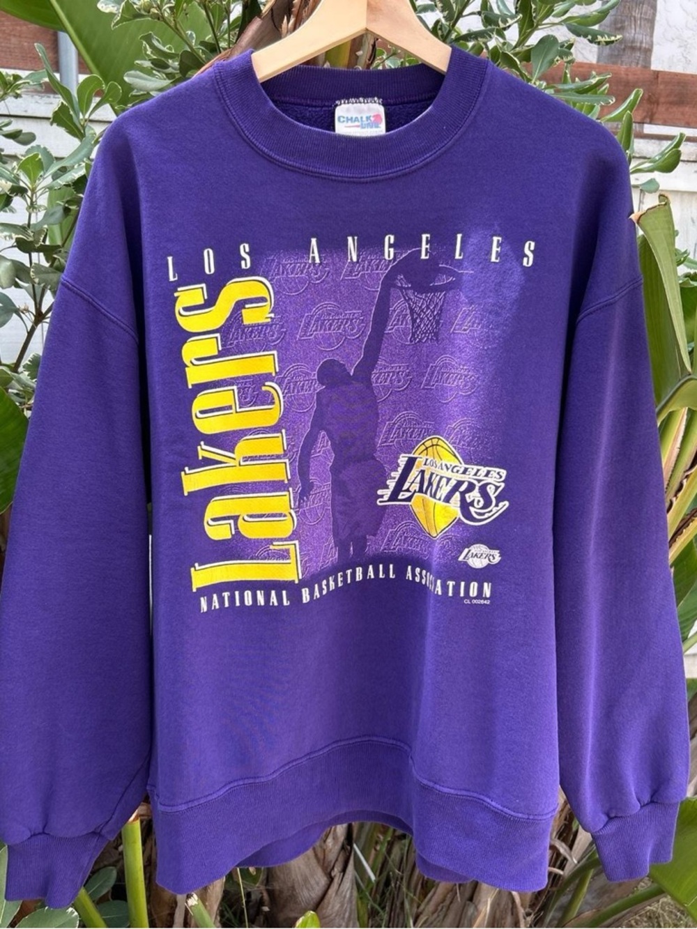 Vintage 90s Lakers Crewneck Sweatshirt Purple NBA Chalk Line L